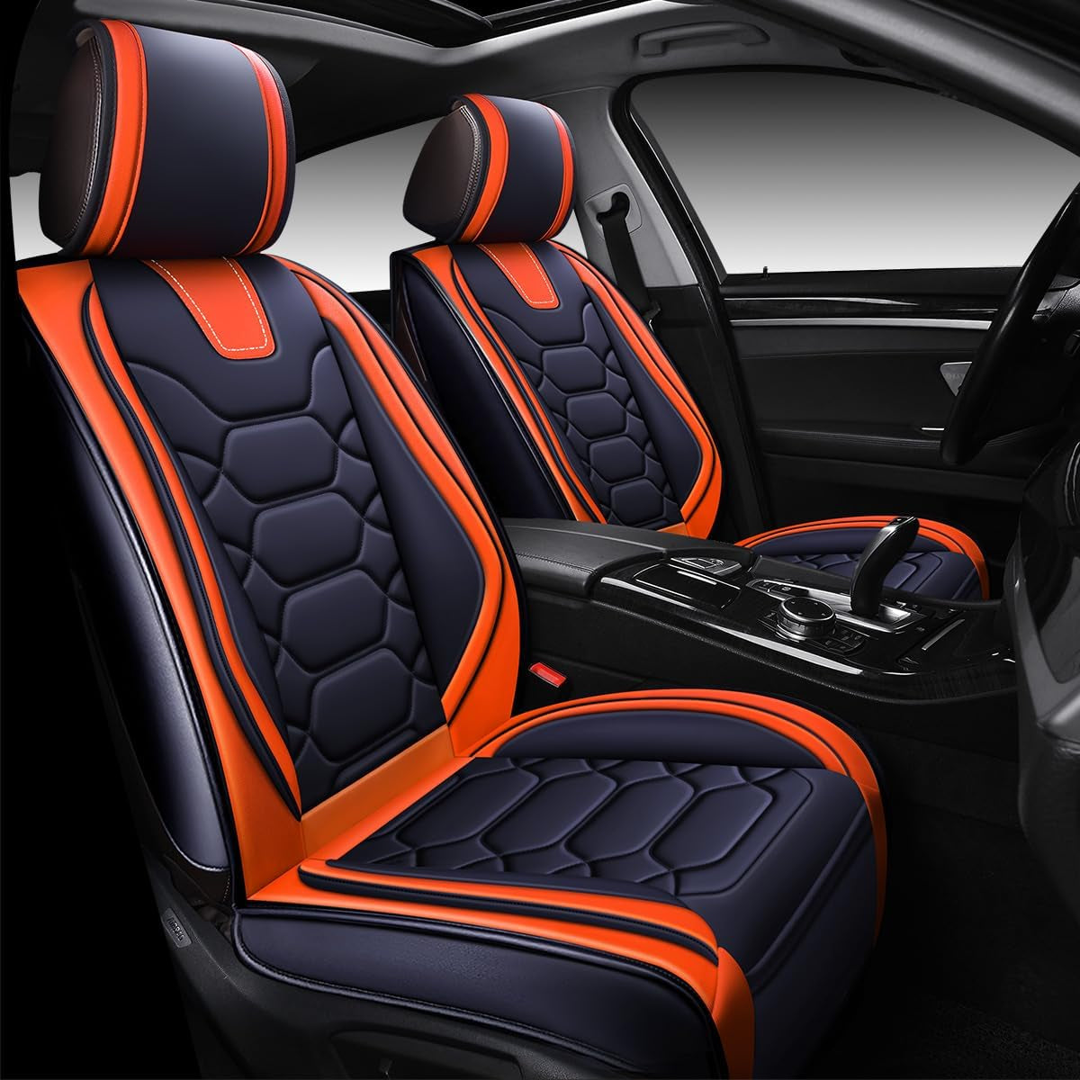 Car Seat Covers Premium Waterproof Faux Leather Cushion Universal Accessories Fit SUV Truck Sedan Automotive Vehicle Auto Interior Protector Full Set (OS-004 Orange)