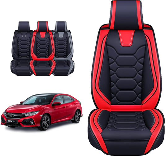 Honda Civic Accessories Seat Covers 2011-2025 Custom Fit 2/4 Door Sedan Coupe Hatchback Leather Cover Protector Cushion Exclude Si (Front Pair, Red)