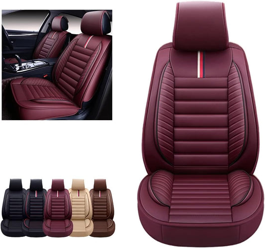 Car Seat Covers Premium Waterproof Faux Leather Cushion Universal Accessories Fit SUV Truck Sedan Automotive Vehicle Auto Interior Protector Front Pair (OS-001 Burgundy)
