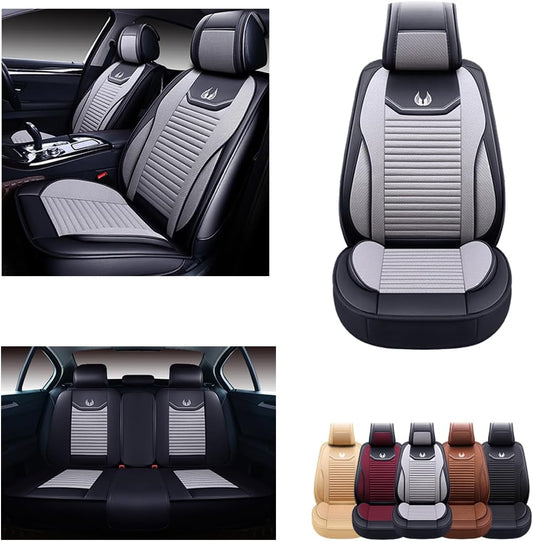 Car Seat Covers Premium Waterproof Faux Leather Cushion Universal Accessories Fit SUV Truck Sedan Automotive Vehicle Auto Interior Protector Full Set (OS-008 Gray)