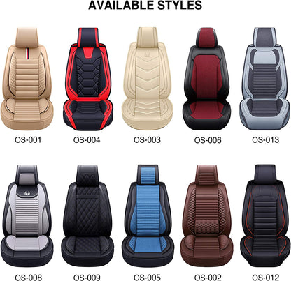 Car Seat Covers Premium Waterproof Faux Leather Cushion Universal Accessories Fit SUV Truck Sedan Automotive Vehicle Auto Interior Protector Full Set (OS-007 Tan)
