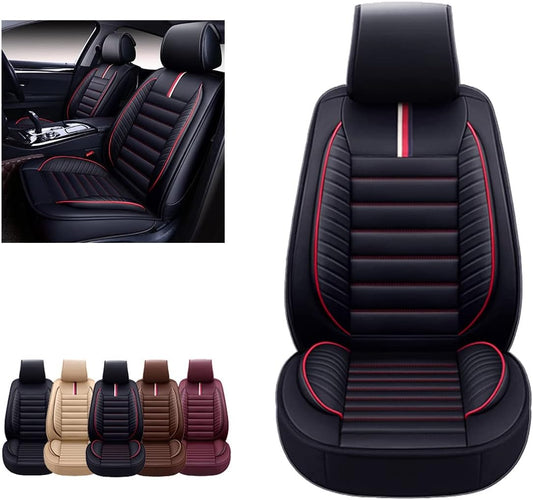 Car Seat Covers Premium Waterproof Faux Leather Cushion Universal Accessories Fit SUV Truck Sedan Automotive Vehicle Auto Interior Protector Front Pair (OS-001 Black&Red)